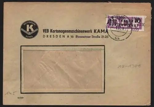 B13244 DDR Dienst ZKD 10 1300 Brief 1957 Polygraph VEB KAMA Dresden Kartonagen