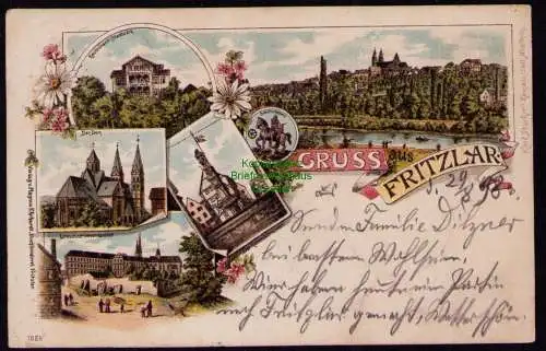 172210 AK Fritzlar Litho 1898 restaurant Stadtpark Dom Ursulinenkloster