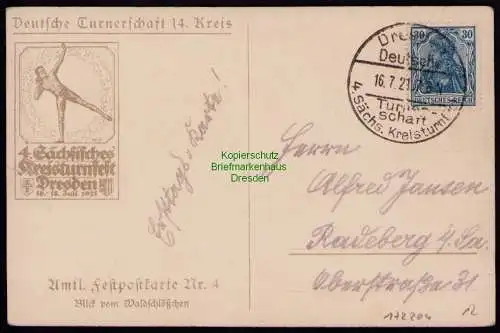 172204 AK Dresden 1921 4. Sächs. Kreisturnfest Festpostkarte Waldschlößchen SST