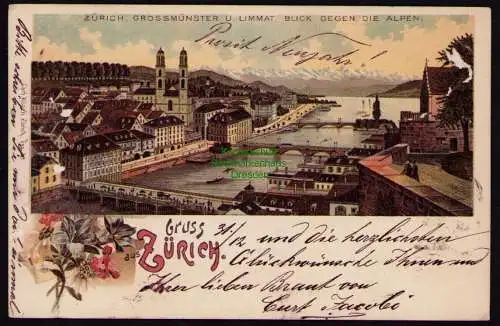 172187 AK Litho Zürich 1898 Grossmünster