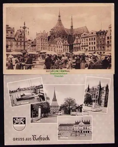 172152 2 AK Rostock Alter Markt 1920 Warnow Ständehaus Rathaus 1961