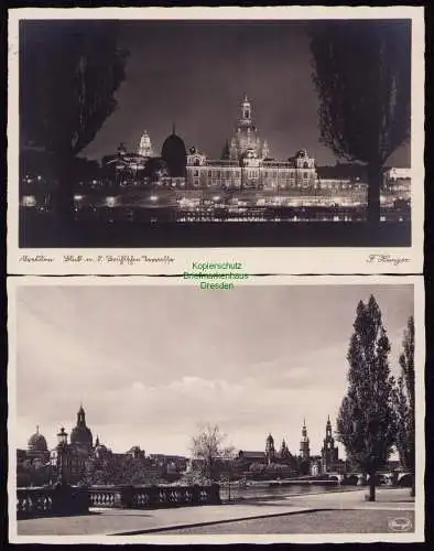 172064 2 AK Dresden Brühlsche Terasse bei Nacht Fotokart 1939