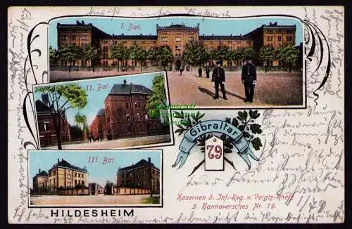 172029 AK Hildesheim 1913 Regimentskarte Gibraltar 79 Kasernen Voigts-Rhetz