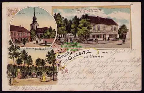 172026 AK Quesitz bei Markranstädt Kr. Leipzig 1908 Litho Schule Kirche Gasthof