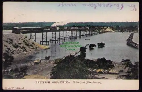 172006 AK Britisch Ostafrika Kilindini Mombassa 1913 Eisenbahnbrücke Seepost