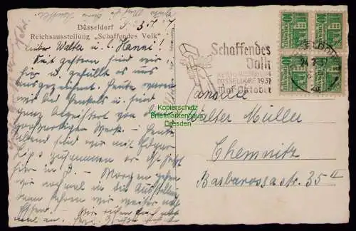 B18199 Postkarte DR 1937 Porto 4 Marken Rabattverein Chemnitz unbeanstandet