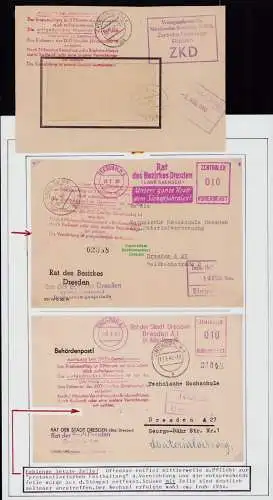 B50096 3x Brief DDR ZKD Dienstpost mit Stempel zur Vernichtung der Sendung an