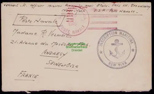 B18200 Brief Frankreich 1945 Marinepostbüro New York