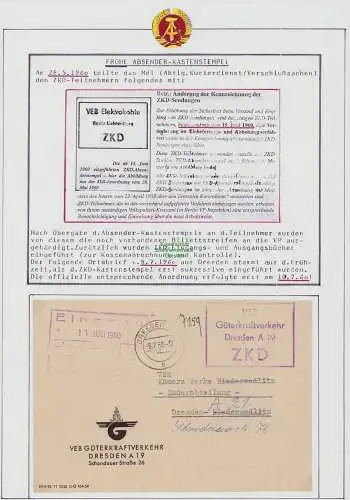 B50099 Brief DDR ZKD Dienstpost 1960 sehr frühe Verwendung ZKD Kastenstempel vor