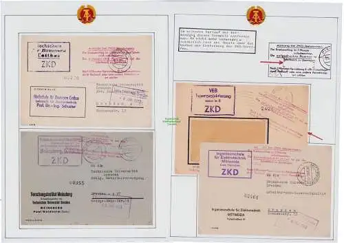 B50097 2x Brief DDR ZKD Dienstpost mit Stempel zur Vernichtung entfernter Text