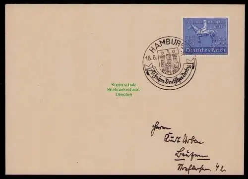 B17958 Brief DR Deutsches Reich 698 FDC 70 Jahre Deutsches Derby Hamburg 1939