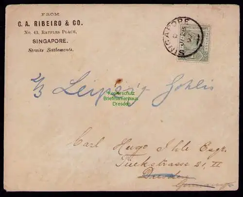 B17948 Brief Singapore 64 Malaiische Staaten Straits Settlements Ribeiro 1897