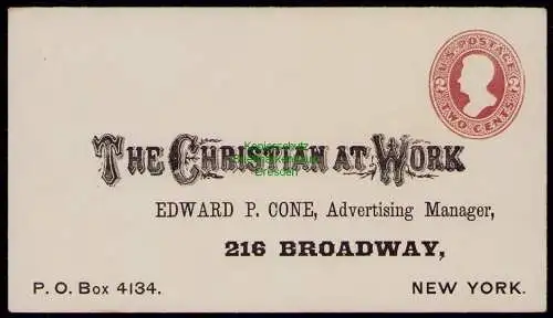 B18019 Ganzsache USA 2 Cent rötlich ungebraucht The Christian at Work New York