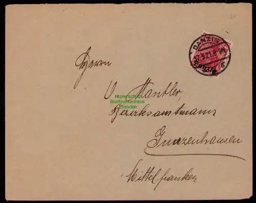 B18032 Brief Danzig 6 EF 1920 nach Gunzenhausen Mittelfranken