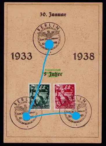 B18071 DR Deutsches Reich Gedenkblatt 10, x 15 cm 5 Jahre 30. Januar Berlin 1938