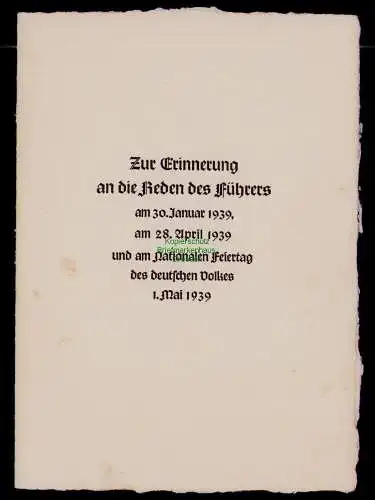 B18068 Klappkarte DR Deutsches Reich 1939 Erinnerung an die Reden zum 1. Mai