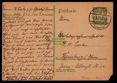 B18044 Postkarte Ganzsache Danzig 1933 nach Duisburg