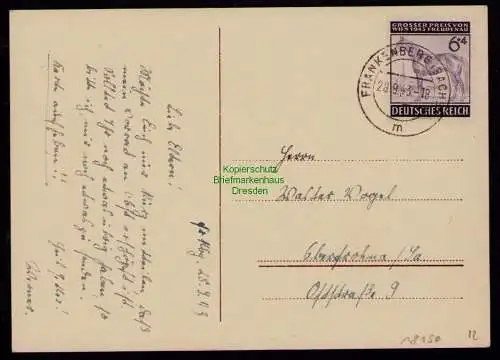 B18150 Postkarte Frankenberg 1943 DR 857 EF Zeichnung Teckel Dackel Dachshund