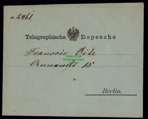 B18161 Preussen Telegraphische Depesche um 1860 Berlin Umschlag grünlich