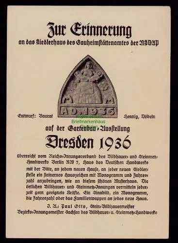 B18067 Postkarte DR Deutsches Reich Dresden 1936 Gartenbauausstellung