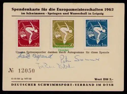 B18169 DDR nummerierte Spendenkarte für die Europameisterschaften 1962 Autogramm