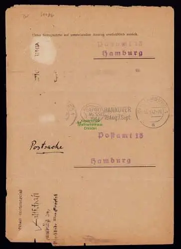 B18179 Faltbrief Staatsanwaltschaft Hamburg Auskunft aus Strafregister 1947