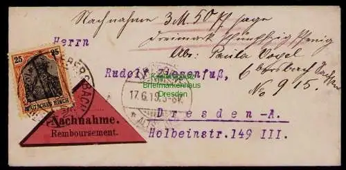 B17945 Brief DR Deutsches Reich 88 II EF 1919 Nachnahme Ebersbach nach Dresden