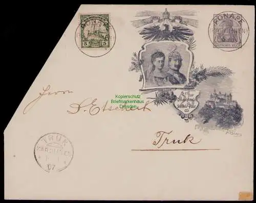 B17940 Brief Ganzsache Germania Etscheit Ponape Karolinen nach Truk 1907