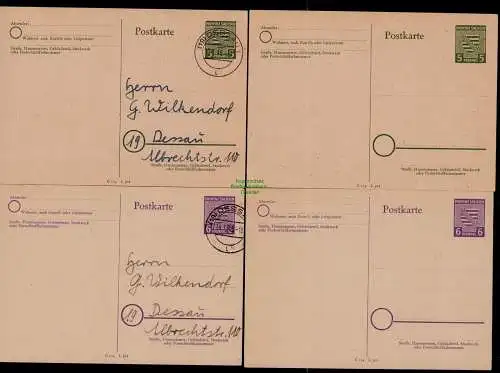 B17955 4x SBZ Ganzsache Provinz Sachsen Blanko Stempel Dessau bzw. ungebraucht