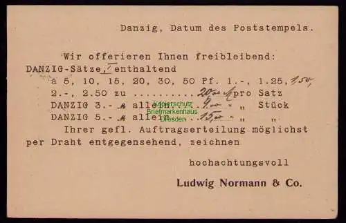 B18031 Postkarte Danzig 2 1920 nach Haltingen Baden mit gedruckter Offerte