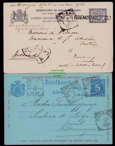 B18012 Niederländisch-Indien 2x Ganzsache Weltevreden Cheribon 1897 Padang 1905