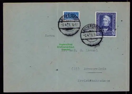 B18095 BRD 120 Brief Bevenstedt 1951 nach Bremervörde