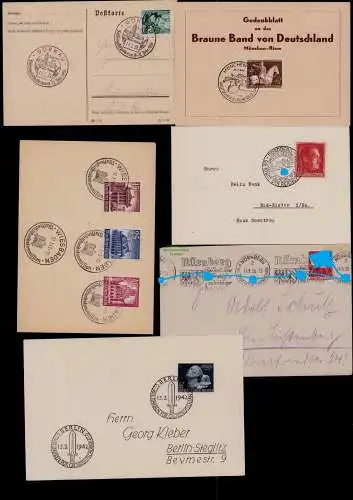 B18077 DR Deutsches Reich 6x Brief Karte Sondermarken 1936 - 1943 München Görkau