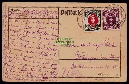 B18041 Postkarte Danzig Langfuhr 1921 nach Göttingen