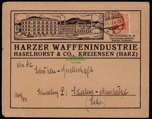 B18133 Deutsches Reich 1921 Harzer Waffenindustrie Haselhorst  Co. Kreiensen