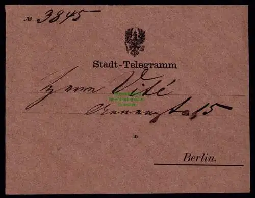 B18164 Preussen Stadt Telegramm Berlin Herrn Vite um 1860