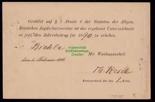 B18139 DR Deutsches Reich 43 1890 Postkarte Nachnahme Kamenz Jagdschutzverein