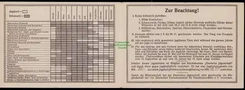 B18127 Inländer Jahresjagdschein Ebeleben Sondershausen Thüringen 1938 mit Foto