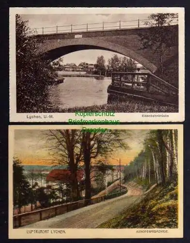 121739 2 Ansichtskarte Lychen Uckermark Eisenbahnbrücke 1926 Kienofenpromenade