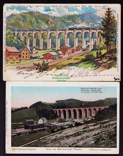 172239 2 AK Hotel Bahnhof Hetzdorf mit Viadukt 1905 Litho Hetzdorfer Schweiz