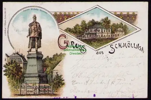 172231 AK Schmölln Sachsen-Altenburg 1900 Litho Kaiser Wilhelm Denkmal Belevue