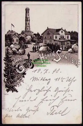 172226 AK Hoher Schneeberg Litho 1898 Restaurant Aussichtsturm