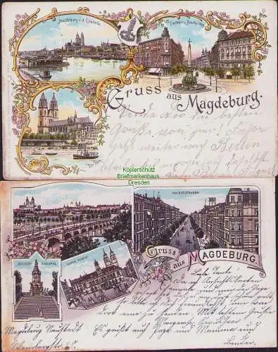 160080 2 AK Magdeburg Litho 1898 KAISERSTRASSE KRIEGER-DENKMAL Alter Markt