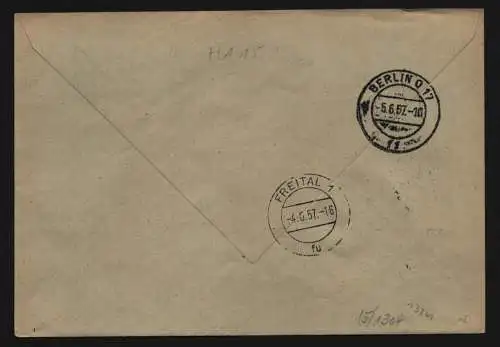 B13261 DDR Dienst ZKD 15 1304 Brief 1957 VEB Edelstahlwerk Döhlen Freital nach