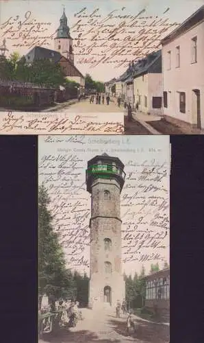 170279 2 AK Scheibenberg Pfarrstraße 1905 Königin Carola Turm 1903