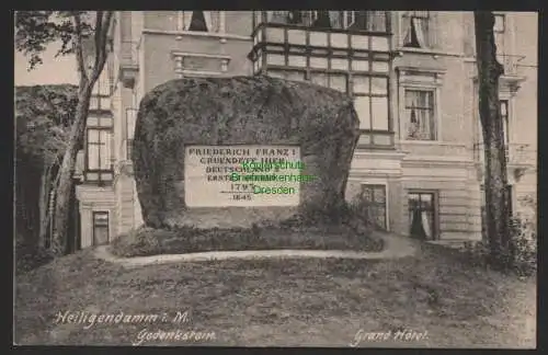 151643 AK Heiligendamm i. M. Gedenkstein Friedrich Franz I. Grand Hotel um 1910