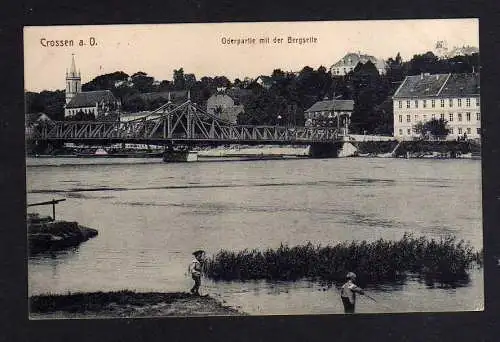 103501 Ansichtskarte Krosno Odrzanskie Crossen an der Oder 1916 Feldpost Brücke Bergseite