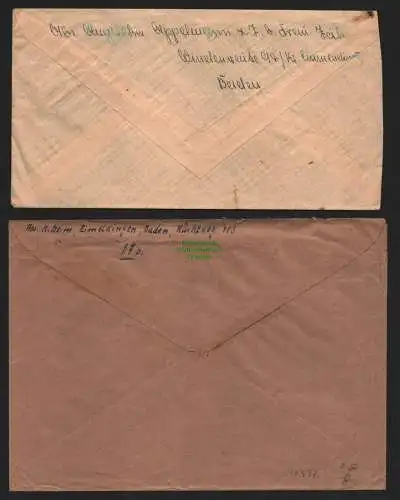 B10592 2x Brief BAZ Gebühr bezahlt 1946 Eimeldingen nach Stuttgart Emmendingen