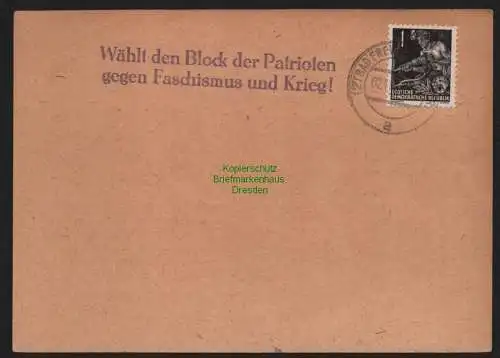 B11021 Karte DDR Propaganda Losung Patrioten gegen Faschismus und Krieg ! 1954