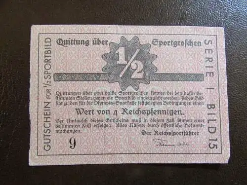 94910 Quittung über Sportgroschen Wert 4 Reichspfennige 1/2 Sportbild von 1934